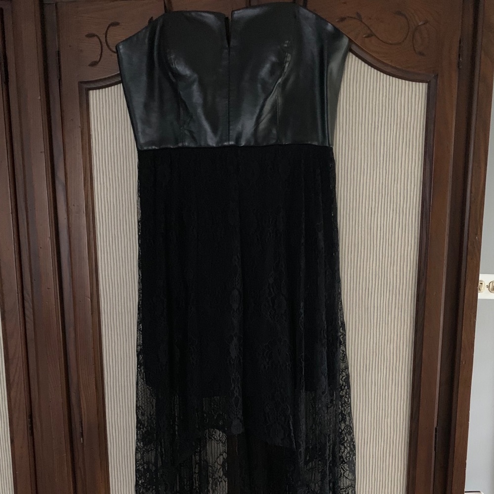 Leather and Lace Strapless High Low Dress